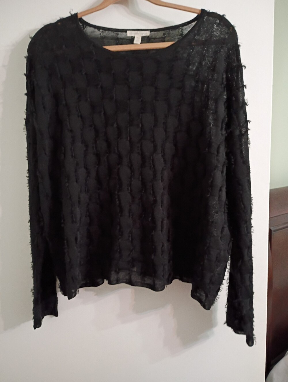 Eileen Fisher Black Textured Long-Sleeve Top size XL
